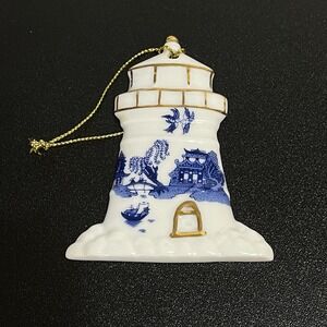 Cardew Blue LIGHTHOUSE Ornament Blue Willow Design Paul Cardew England Gold